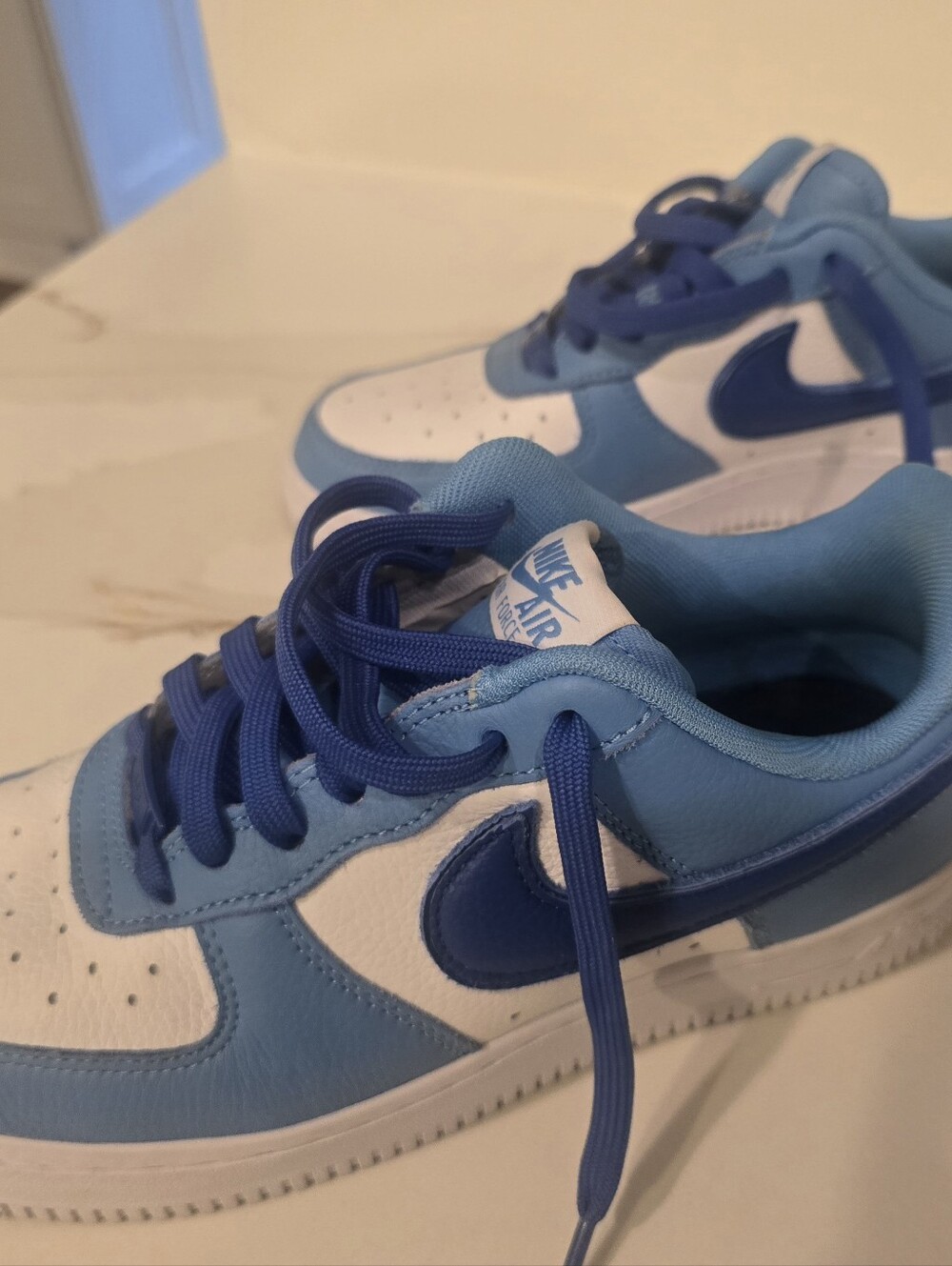 Customized Nike Air Force 1 Women's Shoes - Blue and White